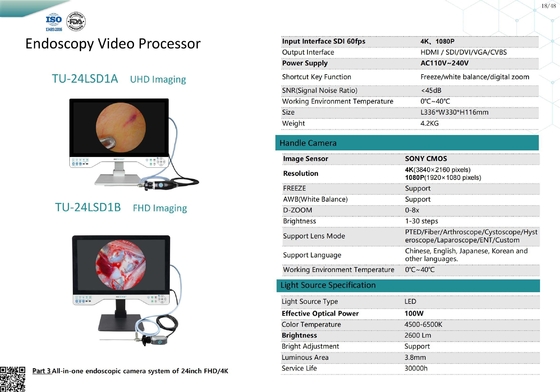 TU-24LSD1A  Telecamera per endoscopia medica 4K da 24 pollici 4K con batteria da 8 ore IPX8