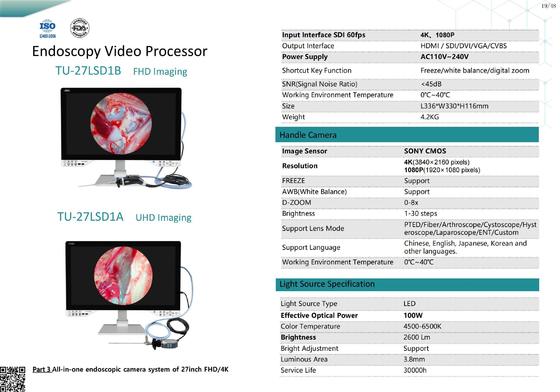 Fotocamera endoscopica TUYOU da 27 pollici 1080P con funzione di registrazione IPX8 impermeabile e durata della batteria di 8 ore per endoscopia medica